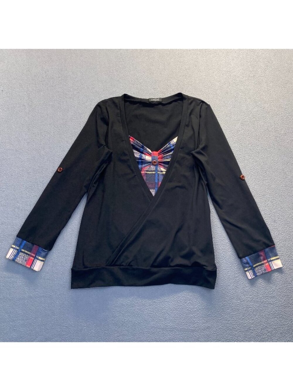 Chicme Long Sleeve Blouse Womens Size XL Black,Stretch,Top,Stretch,Pullover